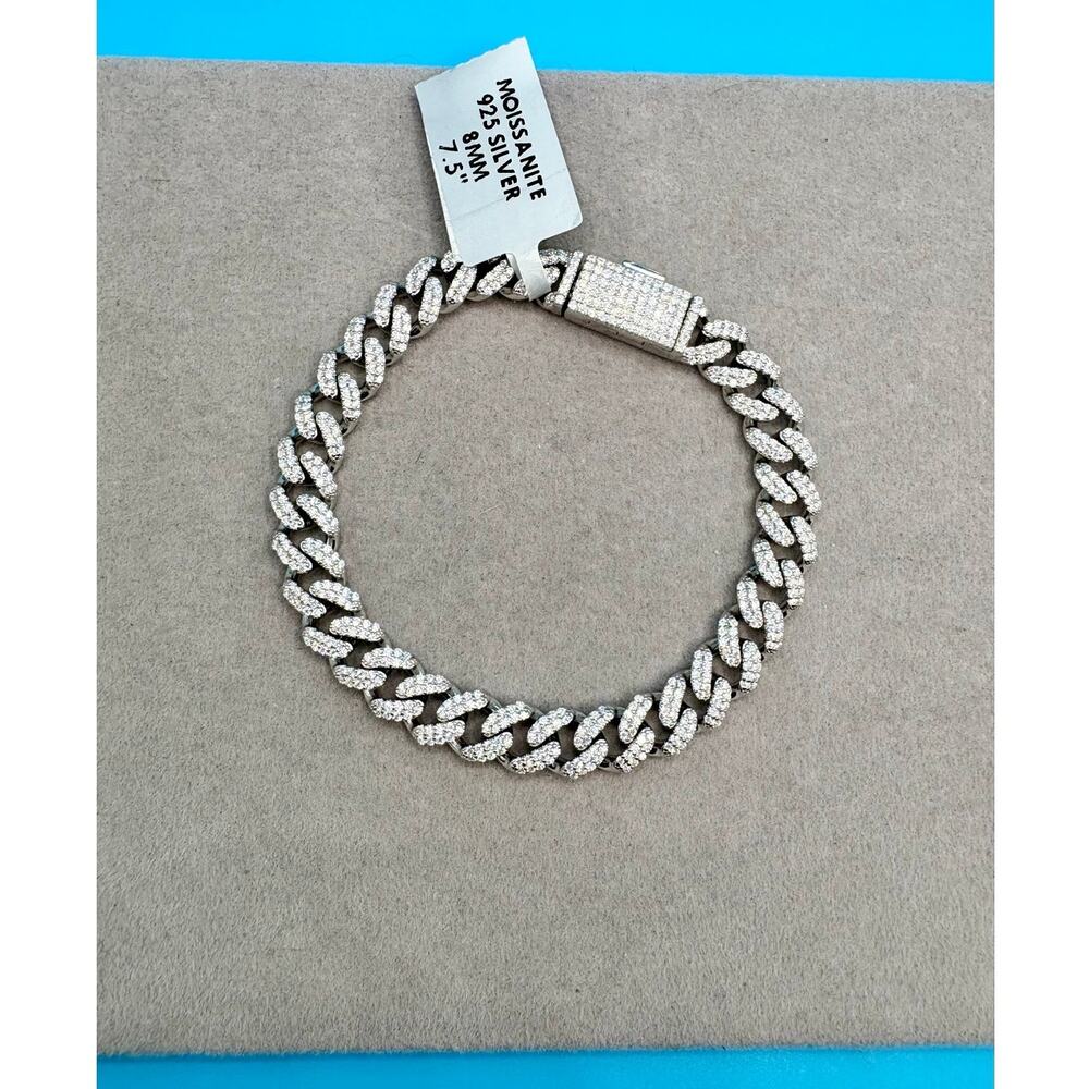 NWT 12ct Moissanite Iced-Out Cuban Bracelet in 925 Sterling - Picture 8 of 8